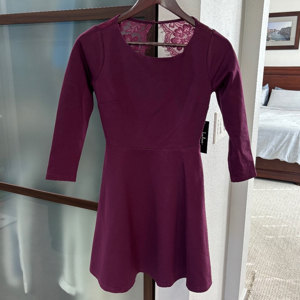 Lulus "Felicity" Backless Lace Skater Dress - Plum Purple Size XS - Picture 3 of 12